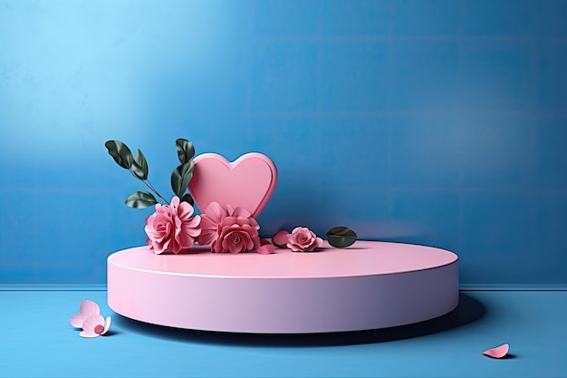 podium in valentines background with flowers and decorations