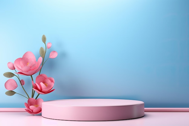 podium in valentines background with flowers and decorations