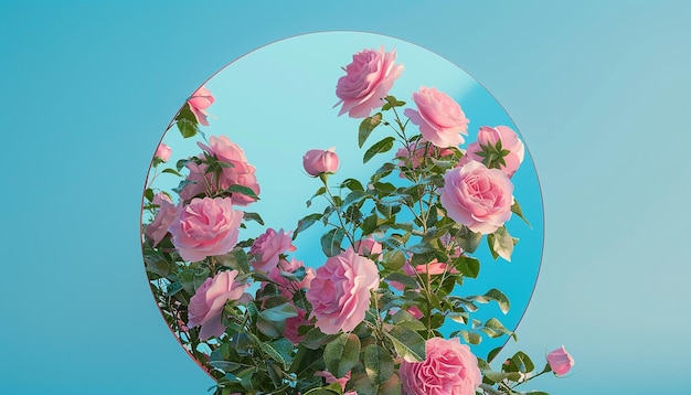 Podium voor natuurlijke schoonheid voor de tentoonstelling van producten met roze rozenbloemen