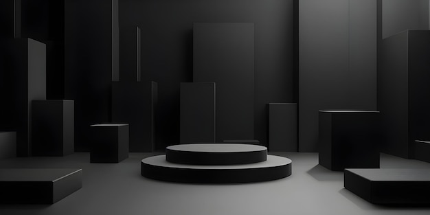 Podium voor productvertoning in minimale stijl met achtergrond van zwarte marmermuur Ai Gegenereerd