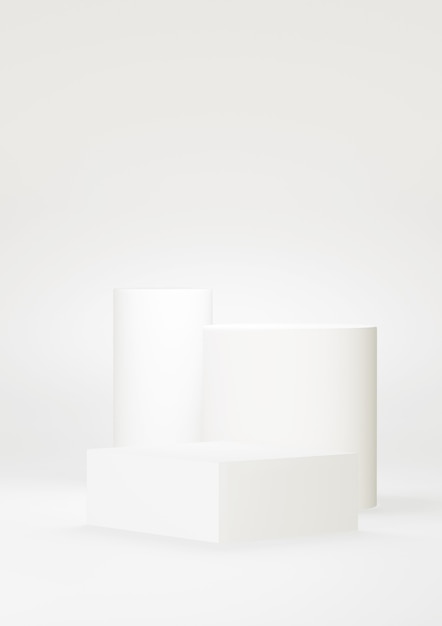 表彰台の白い抽象的な背景。幾何学的形状。白いパステルカラーのシーン。最小限の3Dレンダリング。幾何学的な背景を持つシーン。 3Dレンダリング