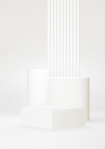 Photo podium white abstract background. geometric shape.  white pastel color scene. minimal 3d rendering. scene with geometrical background. 3d render