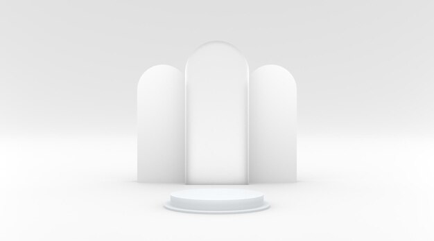 Podium white with white background and circle glass effect 3d illustration render for your product