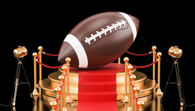 Podium with American football ball 3D rendering