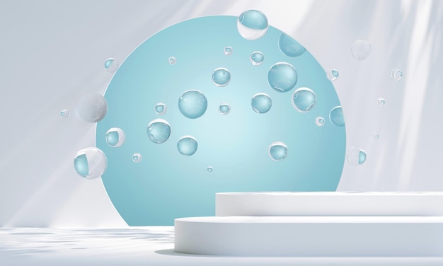 Podium with bubbles floating in the air for product presentation relaxation and health 3d illustration