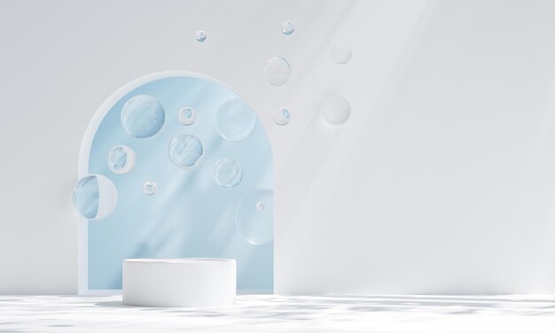 Podium with bubbles floating in the air for product presentation relaxation and health 3d illustration