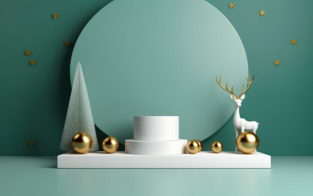 Подиум с рождественским украшением оленей в стиле светло-серого и золотого искусственного интеллекта