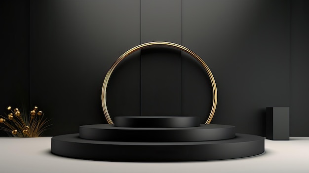 a podium with a circle and a circle on it