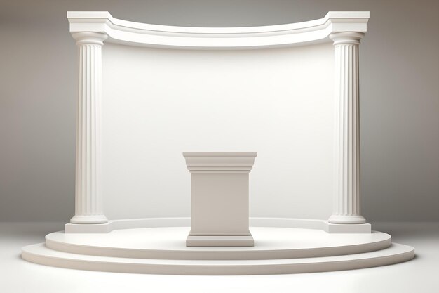 Podium with column in the white room 3D rendering