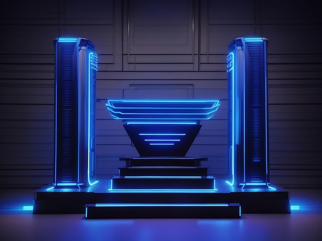 Podium with Electric blue neon lightsPodium with Cobalt blue neon lightsPodium with Neon green ne