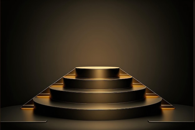 Podium with few steps dark and gold background