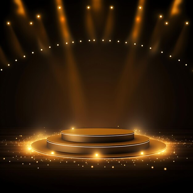 Подиум с золотыми световыми лампами на заднем плане Сцена награждения "Золотой свет" с лучами и искрами