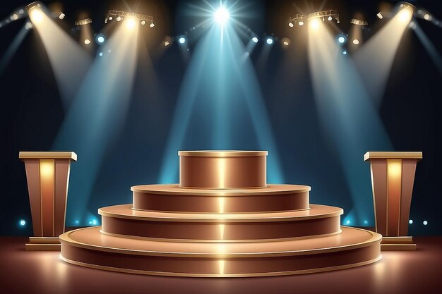 Photo podium with lighting stage podium scene for award ceremony vector illustration