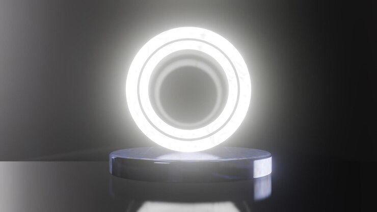 Photo podium with neon ring computer generated d render