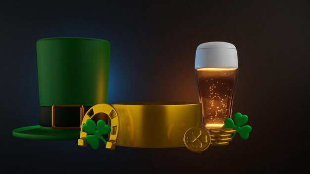 Podium with Patricks hat beer and shamrock