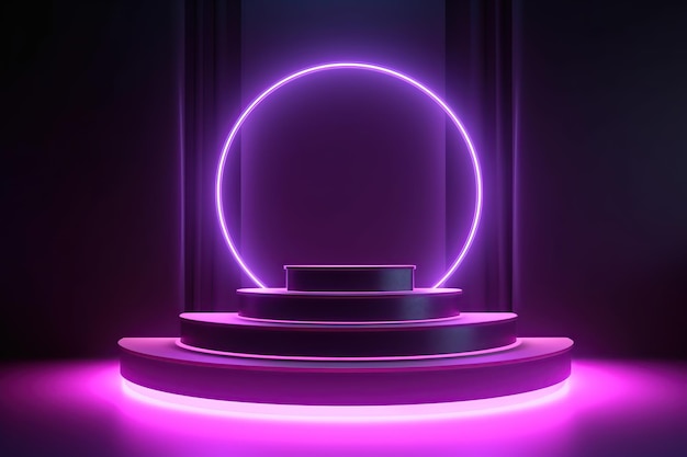 podium with purple neon lights ai