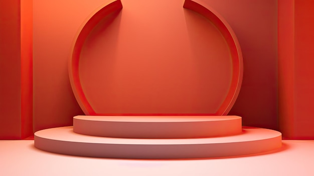 a podium with a red background and a podium with a red circle on it.