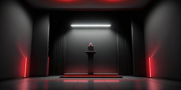 Photo a podium with red lights in a dark room