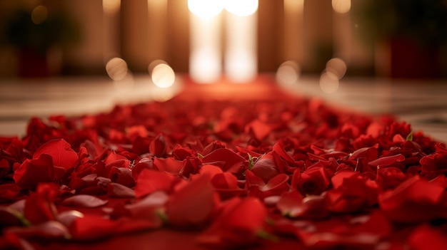 Podium with rose petals scattered around