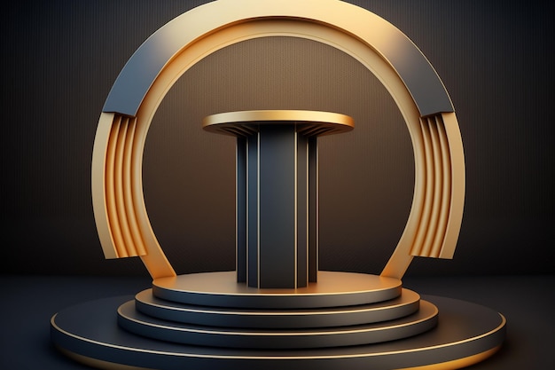 A podium with a round top and a gold ring on it.