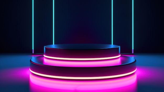 Podium with spotlight Bright neon threedimensional podium background AI Generated