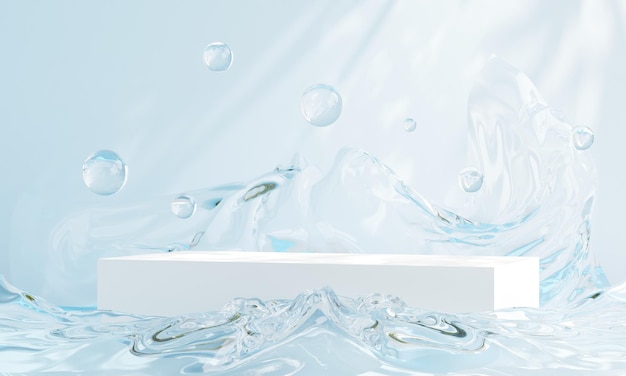 Podium with water splash swirl for product presentation 3d illustration