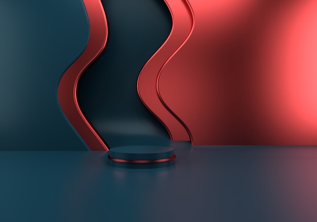 Photo podium with waves on grey and red