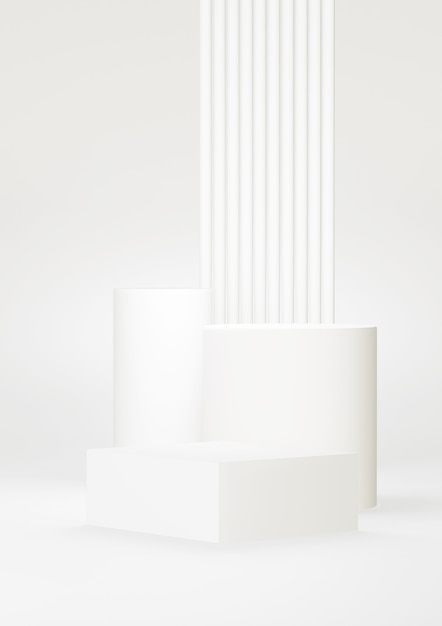 Foto podium witte abstracte achtergrond. geometrische vorm. witte pastelkleurenscène. minimale 3d-weergave. scène met geometrische achtergrond. 3d render