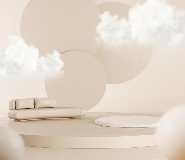 Podium wolken en abstracte achtergrond Pastel beige en witte kleuren scène Trendy 3d render