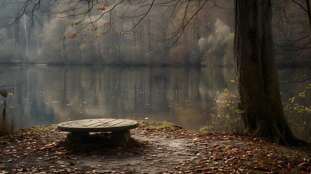 деревянный стол в середине леса