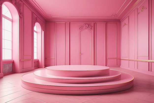 Podiumplatform in een roze kamer