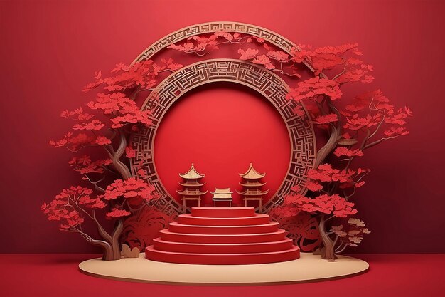 Podiums round chinese style stage design for chinese new year festival