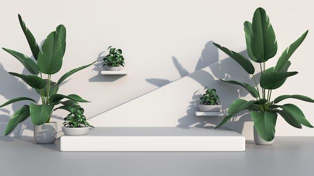 Podiumvertoningsscène voor cosmetisch product en pakket, 3d render.