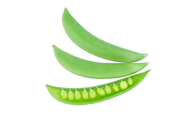 Pods of green peas isolatedon white