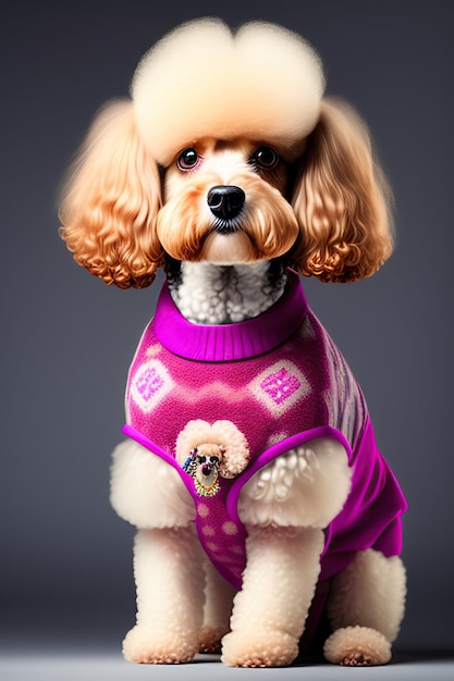 Poedelhond die modekleding en accessoire draagt Dierenportret in kleding Hondenmode