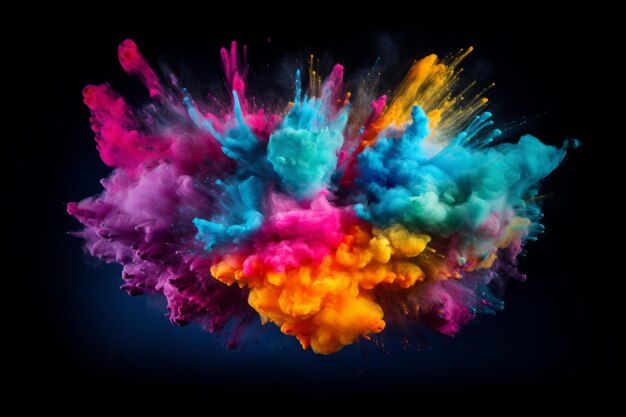 Poederexplosie Abstract kleurrijk stof op donkere achtergrond Kleurrijk geschilderde splash