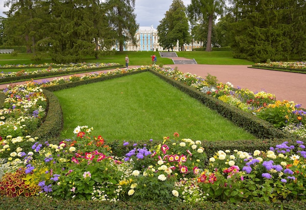 Poesjkin Sint-Petersburg Rusland09032020 Bloemengazon van het Catherine Park