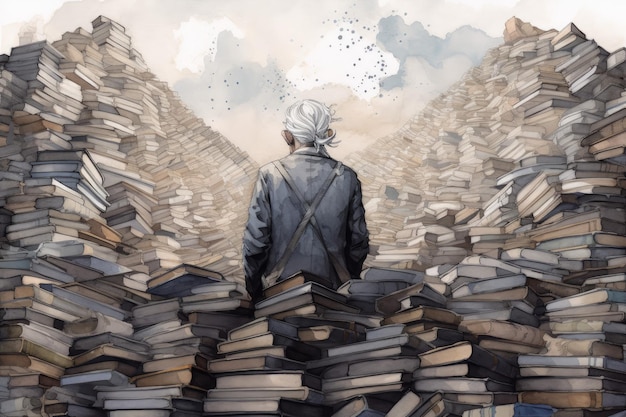 Poet senior man near books Generate Ai