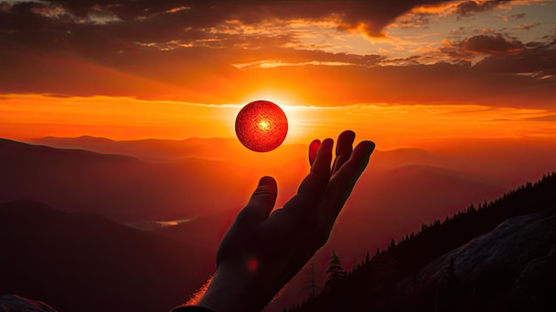 Poging om de zonsondergang in het Beskydy-gebergte Tsjechië vast te houden De vurige zon vasthouden