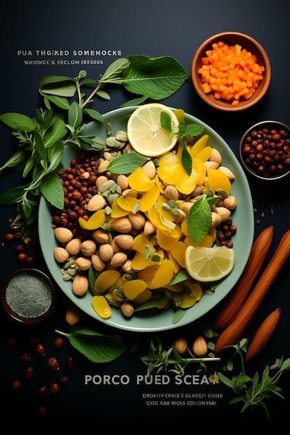 Блюдо Поха с арахисом и листьями карри Легкий завтрак и макет веб-сайта кулинарной культуры Индии
