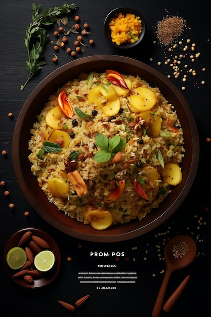 Poha met pinda's Indiase kruiden Decoratie Warm en aards C India Culinaire cultuur Layout Website