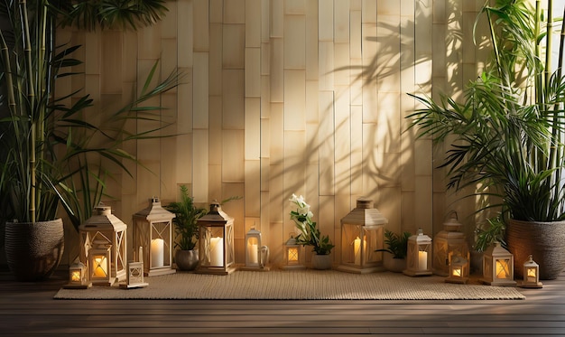 대나무 마팅 벽의 포호토 열대적 인 태양 광선과 함께 좋은 금요일  부활절 예술