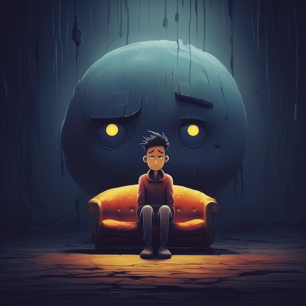 A poignant stock illustration depicting a cartoon character's struggle with clinical depression