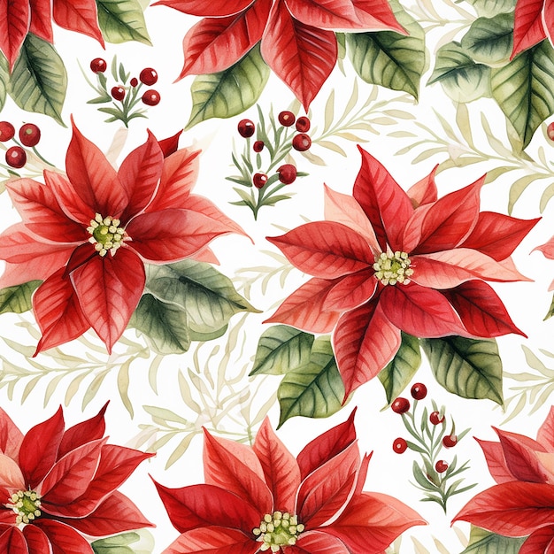 poinsettia christmas flower seamless pattern watercolour