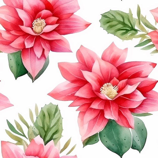 Poinsettia kerstbloem naadloos patroon aquarel