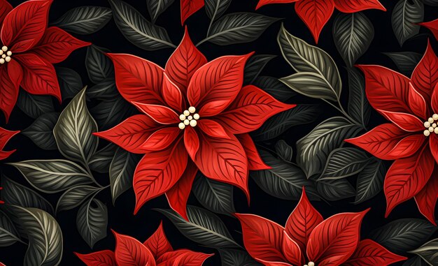 Poinsettia pattern on a dark background