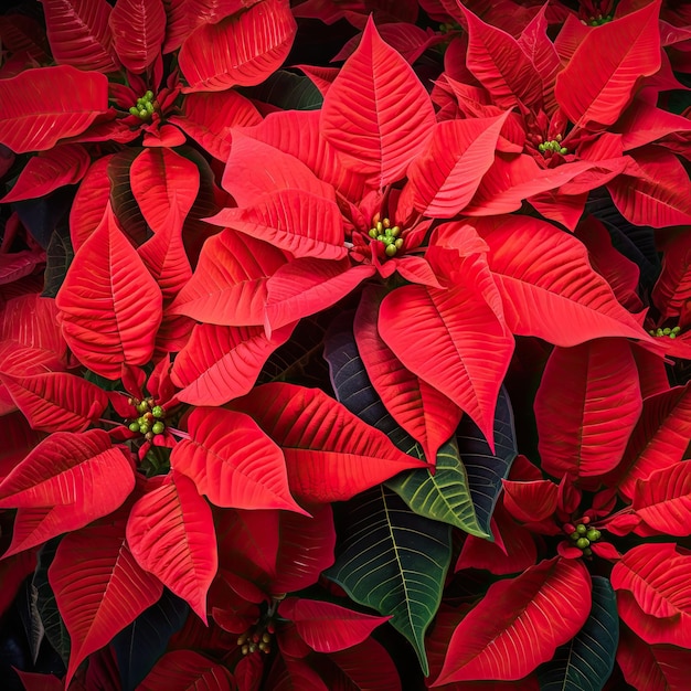 Poinsettiaplant met levendige rode bladeren