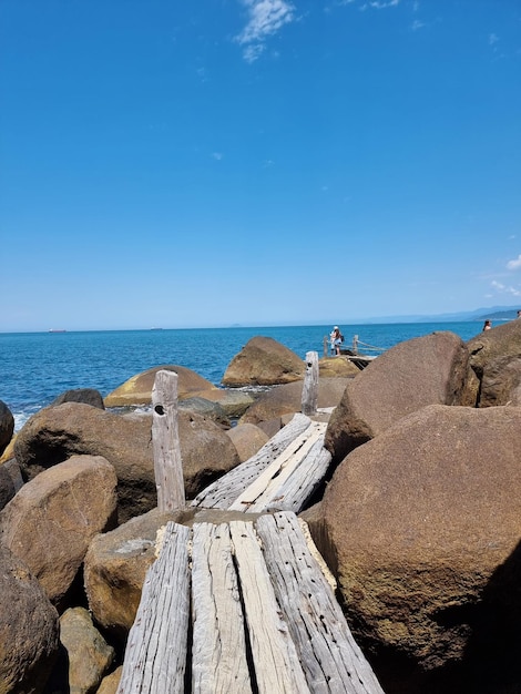 Point in the middle of the rocks overlooking the open sea