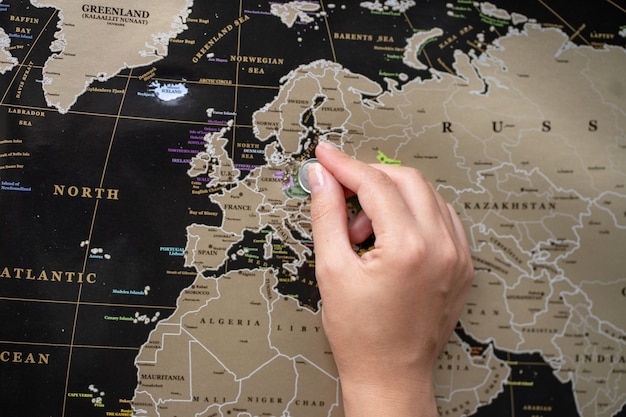 point place on the world map. mark on the map.