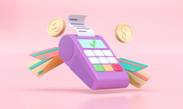 Point of Sale with 3D Credit Cards 3D Illustration